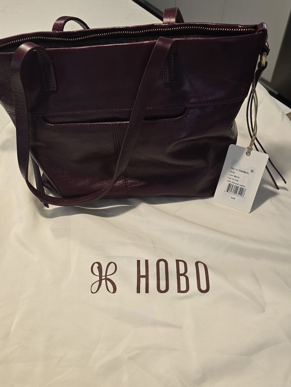 HOBO Leather Tote in Deep Plum